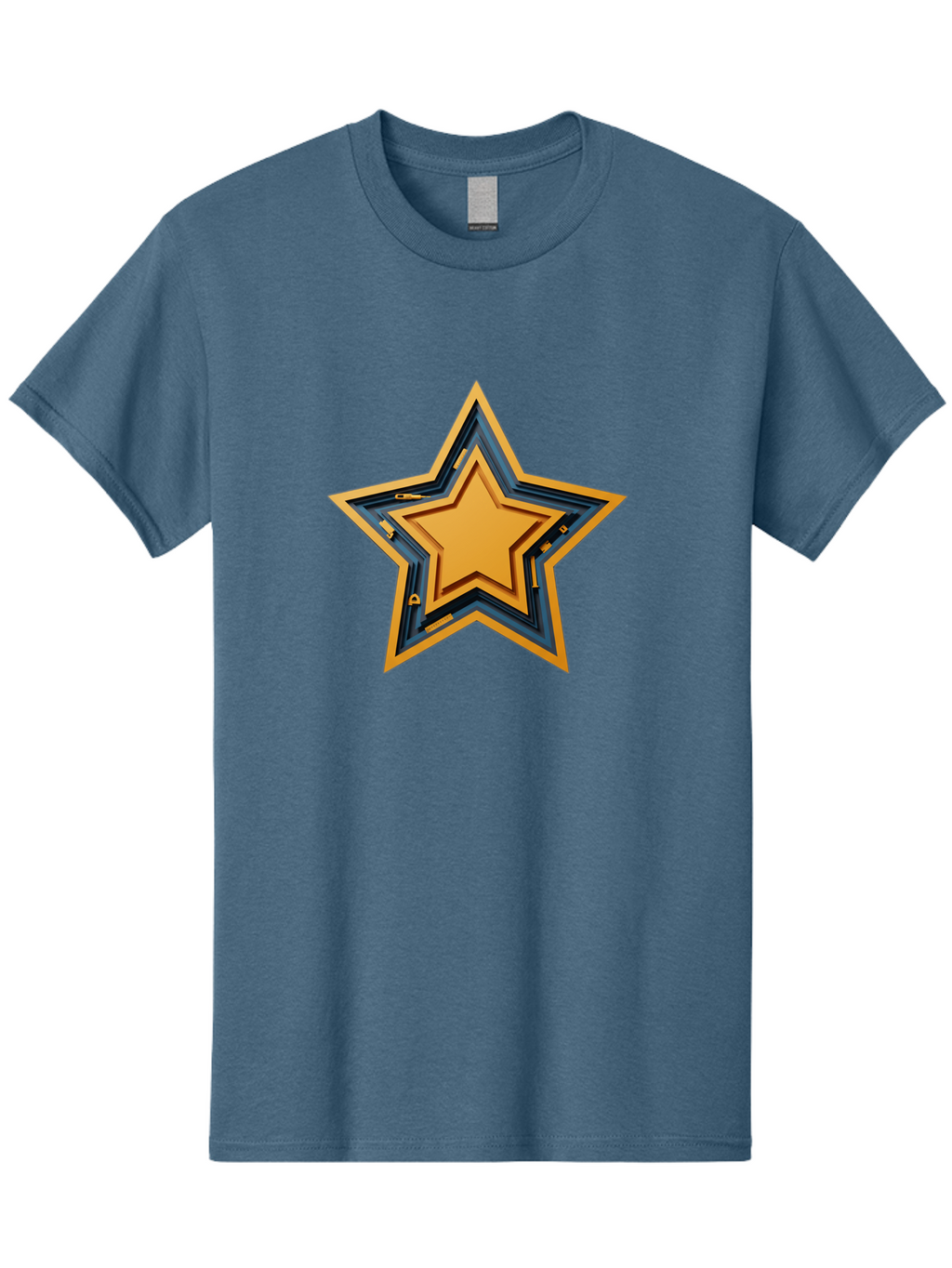 3D-Star Men'S Graphic Tee, 100% Cotton, Comfortable Casual Summer Wear, Machine Washable, Golden Star, Star Symbol, Layered Star, 3D Effect, Golden Color, Blue Outline, Star Icon, Emblem Design, Logo Graphic, Graphic Element Bac576