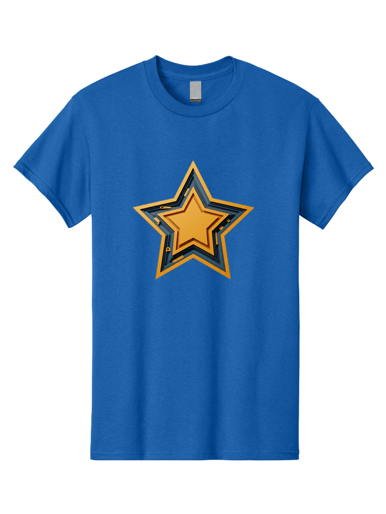 3D-Star Men'S Graphic Tee, 100% Cotton, Comfortable Casual Summer Wear, Machine Washable, Golden Star, Star Symbol, Layered Star, 3D Effect, Golden Color, Blue Outline, Star Icon, Emblem Design, Logo Graphic, Graphic Element Bac576