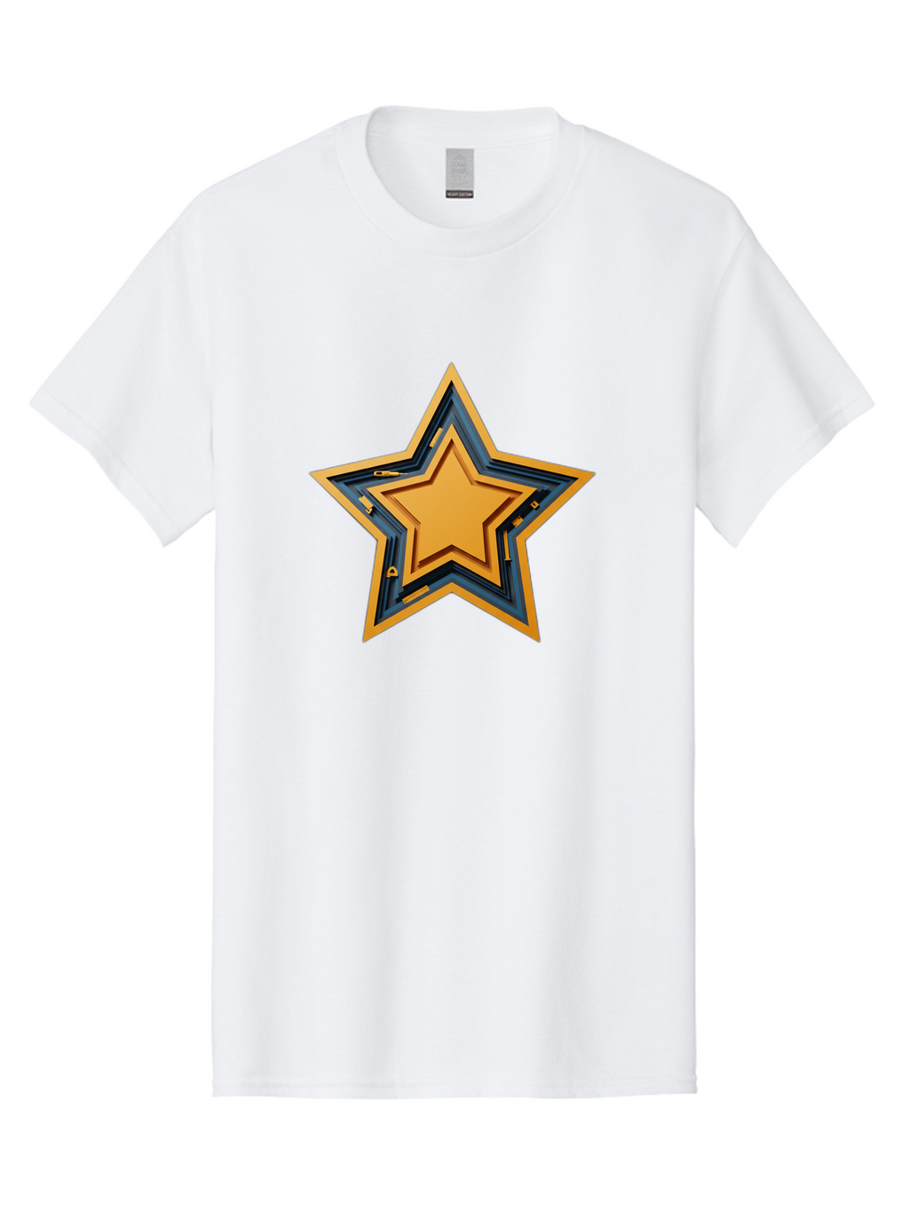 3D-Star Men'S Graphic Tee, 100% Cotton, Comfortable Casual Summer Wear, Machine Washable, Golden Star, Star Symbol, Layered Star, 3D Effect, Golden Color, Blue Outline, Star Icon, Emblem Design, Logo Graphic, Graphic Element Bac576