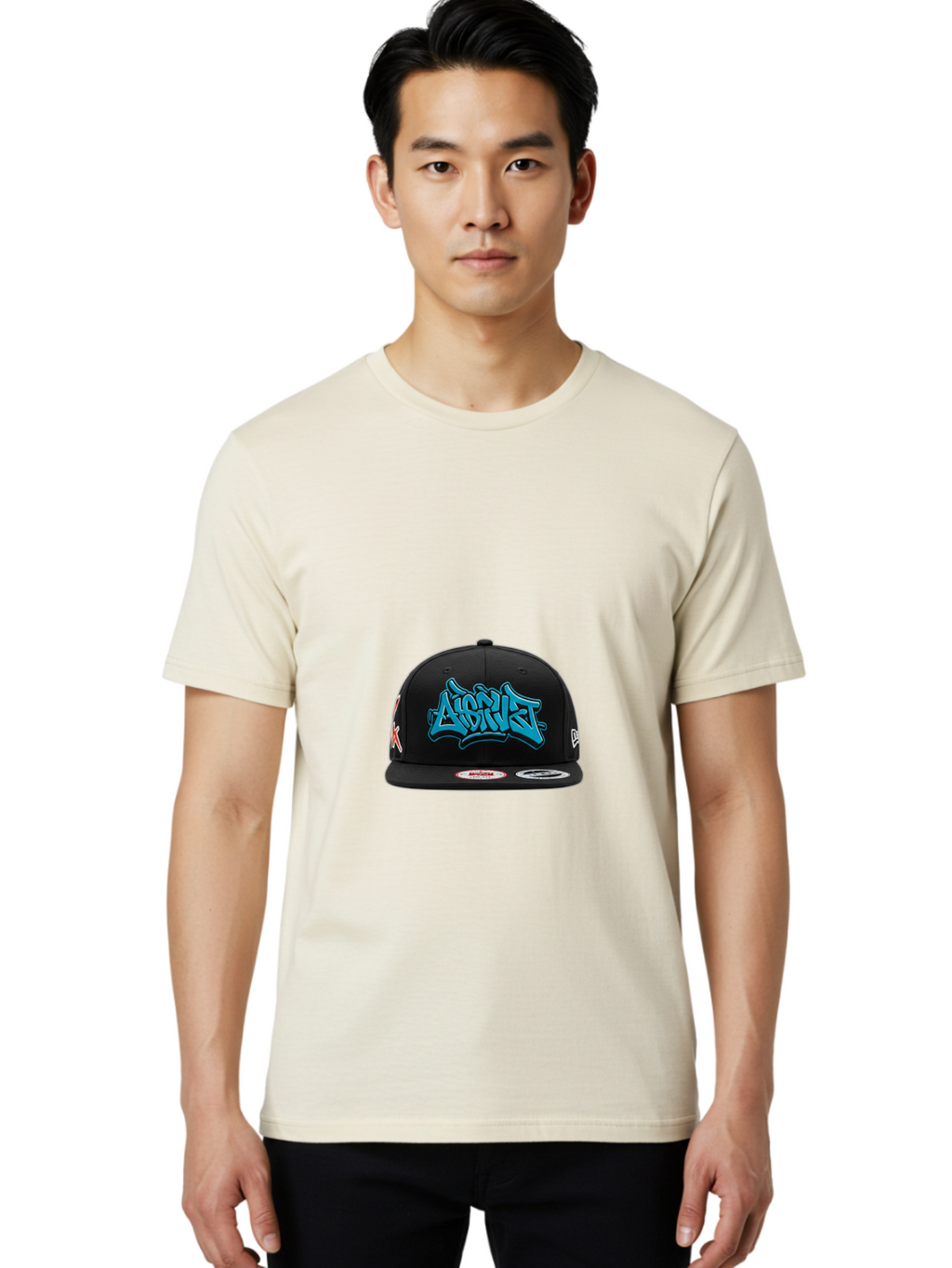 A-Ap-Rocky Men'S Graphic Tee, 100% Cotton, Comfortable Casual Summer Wear, Machine Washable, Black Baseball Cap, A$Ap Rocky Logo, Blue Graffiti Design, Streetwear Fashion, Hip Hop Style, Casual Wear, Trendy Accessories, Snapback Hat Bac579