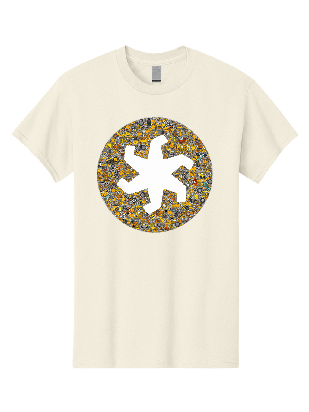 Airplane-Silhouette-Mosaic Men'S Graphic Tee, 100% Cotton, Comfortable Casual Summer Wear, Machine Washable, Airplane Silhouette, Yellow And Gray Mosaic, Machinery Parts, Industrial Theme, Creative Design, Travel Concept, Abstract Art, Bac581