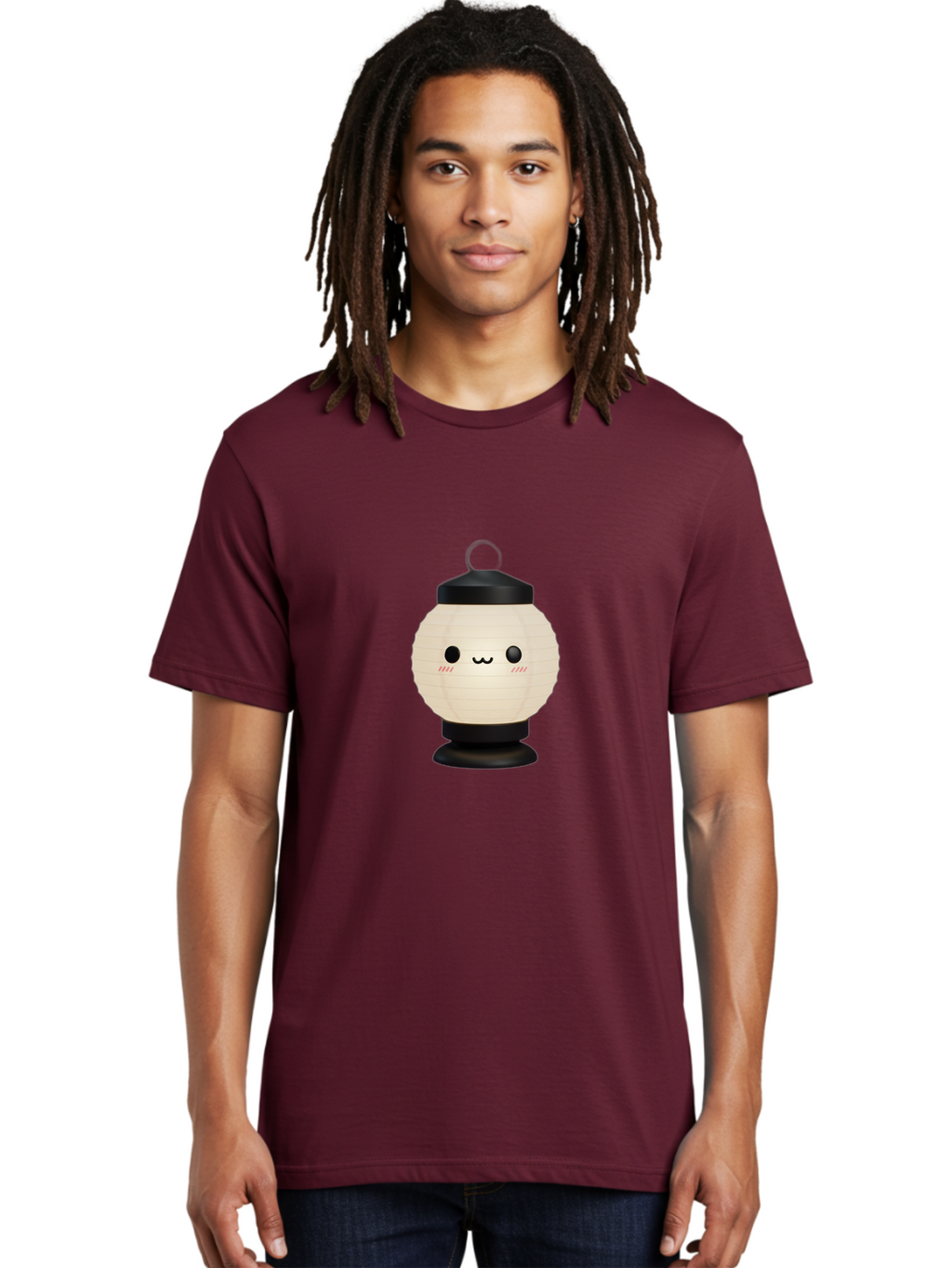 Akari-Chan-Lantern Men'S Graphic Tee, 100% Cotton, Comfortable Casual Summer Wear, Machine Washable, Kawaii Lantern, Japanese Culture, Paper Lantern, Cute Face, Emoticon, Illustration, Cartoon Style, Minimalist Design, Simple Art, Round Shape, Bac582