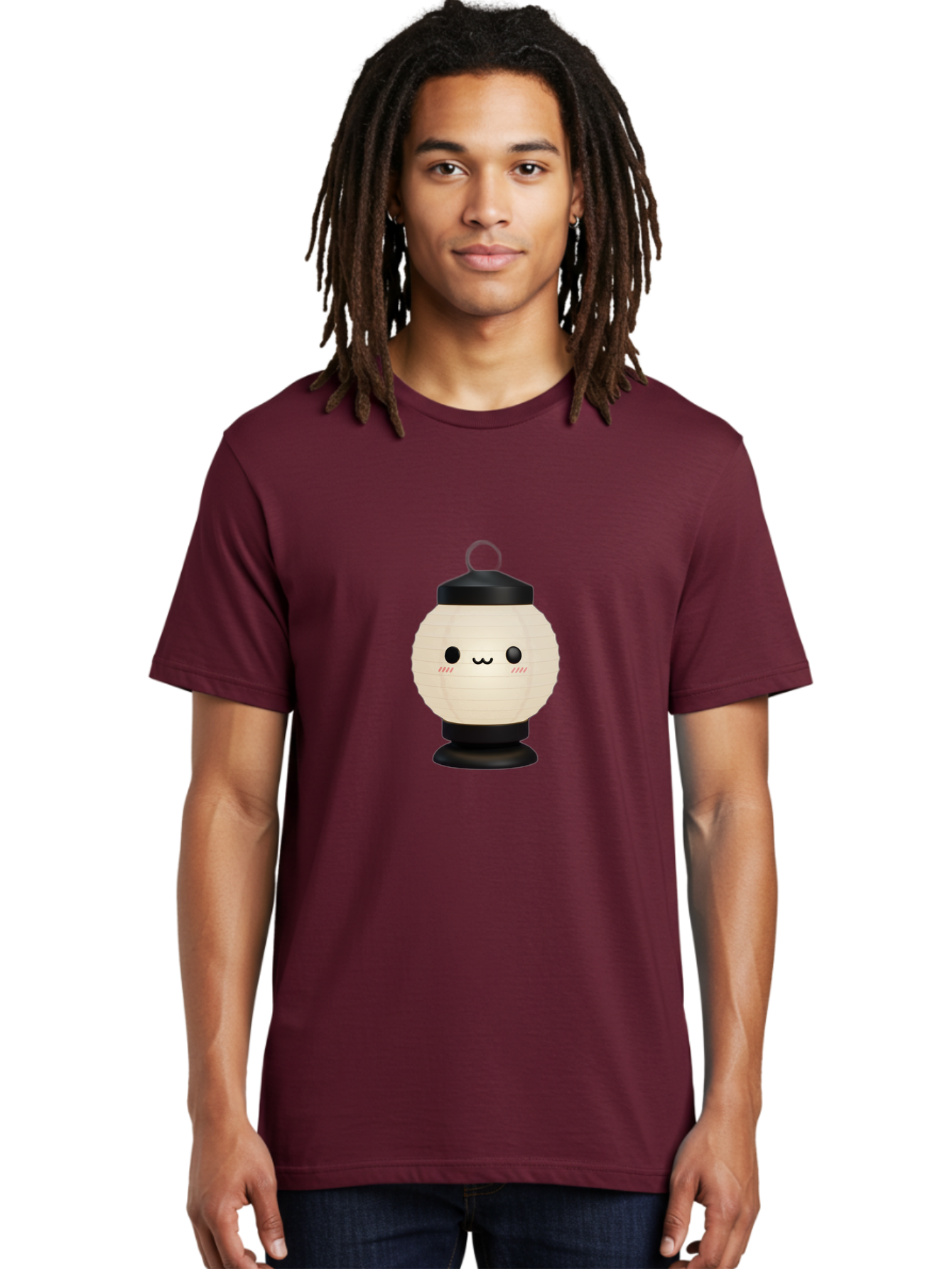Akari-Chan-Lantern Men'S Graphic Tee, 100% Cotton, Comfortable Casual Summer Wear, Machine Washable, Kawaii Lantern, Japanese Culture, Paper Lantern, Cute Face, Emoticon, Illustration, Cartoon Style, Minimalist Design, Simple Art, Round Shape, Bac582