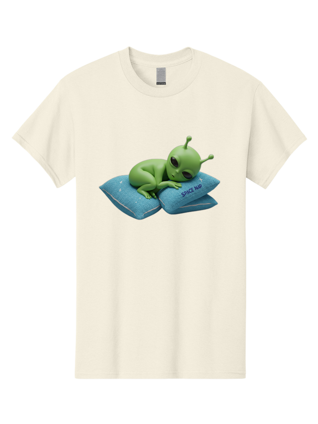 Alien-Sleeping-On-Pillows Men'S Graphic Tee, 100% Cotton, Comfortable Casual Summer Wear, Machine Washable, Alien Resting On Pillows, Extraterrestrial Being, Space Map, Stars, Sleepy Alien, Cute Cartoon Character, 3D Illustration, Funny Meme Bac583