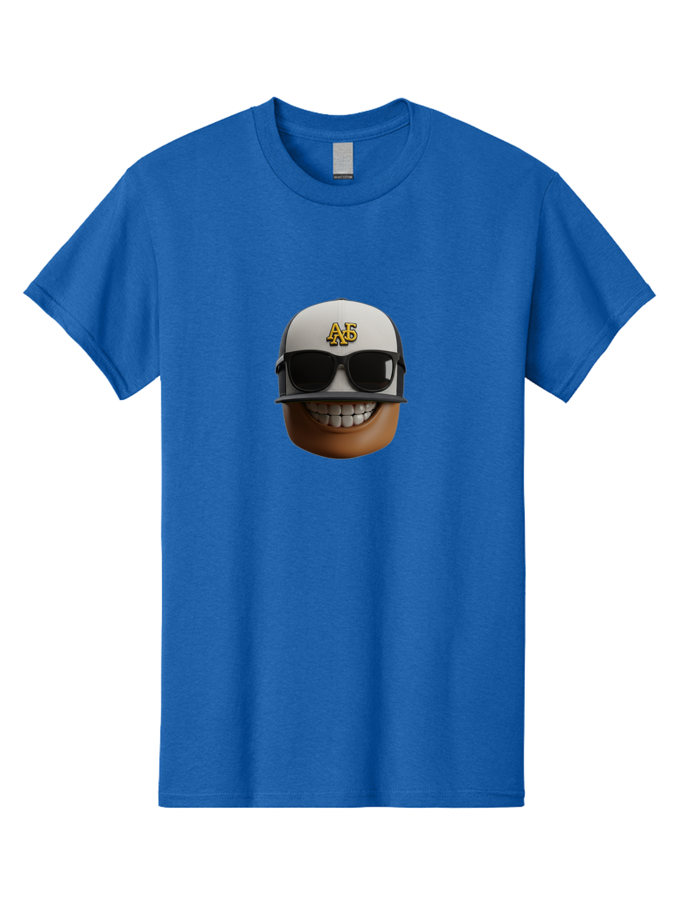 Alpha-Phi-Alpha-Emoji Men'S Graphic Tee, 100% Cotton, Comfortable Casual Summer Wear, Machine Washable, Smiling Face, Sunglasses, Baseball Cap, White Hat, Greek Letters, Alpha Phi Alpha, Fraternity Symbol, Cool Guy, Happy Expression, Bac584