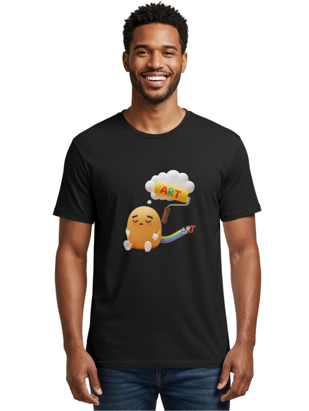 Art Men'S Graphic Tee, 100% Cotton, Comfortable Casual Summer Wear, Machine Washable, Cartoon Character, Creativity Unleashed, Dreamy Thoughts, Paint Roller, Colorful Art, Imagination, Artistic Expression, Vibrant Colors Bac587