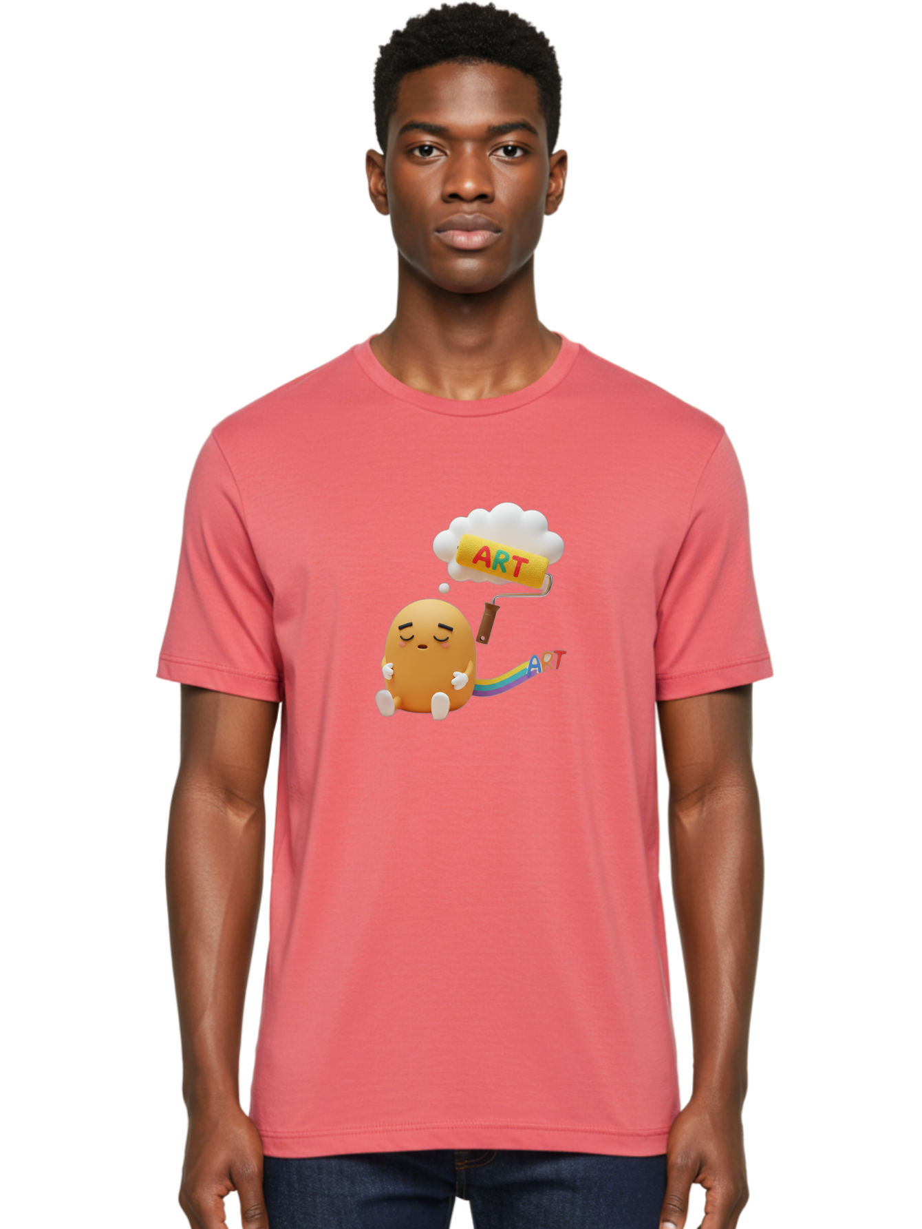 Art Men'S Graphic Tee, 100% Cotton, Comfortable Casual Summer Wear, Machine Washable, Cartoon Character, Creativity Unleashed, Dreamy Thoughts, Paint Roller, Colorful Art, Imagination, Artistic Expression, Vibrant Colors Bac587