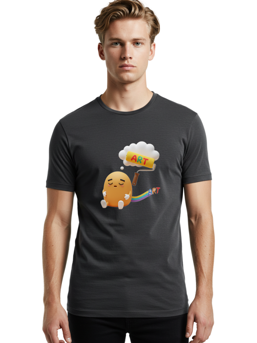 Art Men'S Graphic Tee, 100% Cotton, Comfortable Casual Summer Wear, Machine Washable, Cartoon Character, Creativity Unleashed, Dreamy Thoughts, Paint Roller, Colorful Art, Imagination, Artistic Expression, Vibrant Colors Bac587
