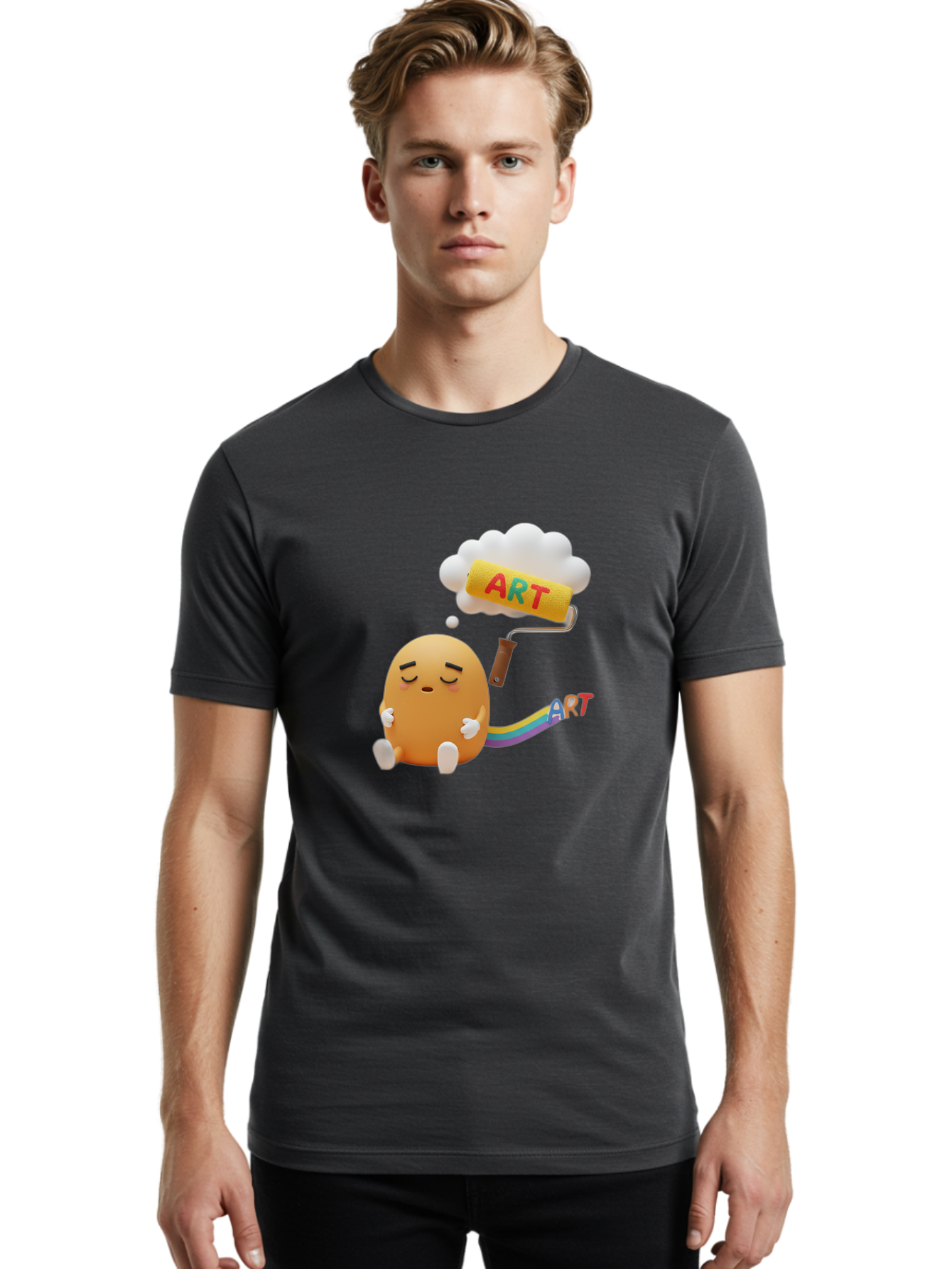 Art Men'S Graphic Tee, 100% Cotton, Comfortable Casual Summer Wear, Machine Washable, Cartoon Character, Creativity Unleashed, Dreamy Thoughts, Paint Roller, Colorful Art, Imagination, Artistic Expression, Vibrant Colors Bac587
