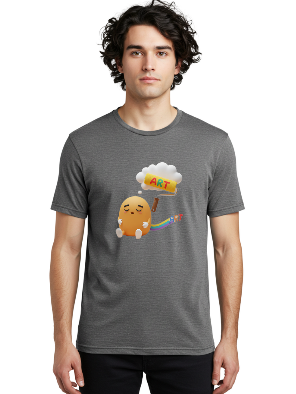 Art Men'S Graphic Tee, 100% Cotton, Comfortable Casual Summer Wear, Machine Washable, Cartoon Character, Creativity Unleashed, Dreamy Thoughts, Paint Roller, Colorful Art, Imagination, Artistic Expression, Vibrant Colors Bac587