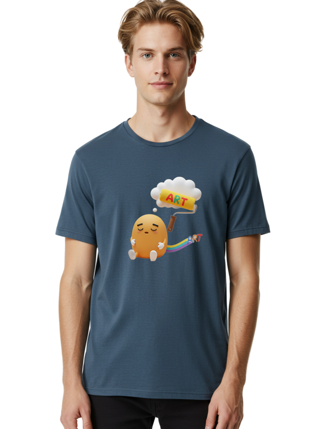 Art Men'S Graphic Tee, 100% Cotton, Comfortable Casual Summer Wear, Machine Washable, Cartoon Character, Creativity Unleashed, Dreamy Thoughts, Paint Roller, Colorful Art, Imagination, Artistic Expression, Vibrant Colors Bac587