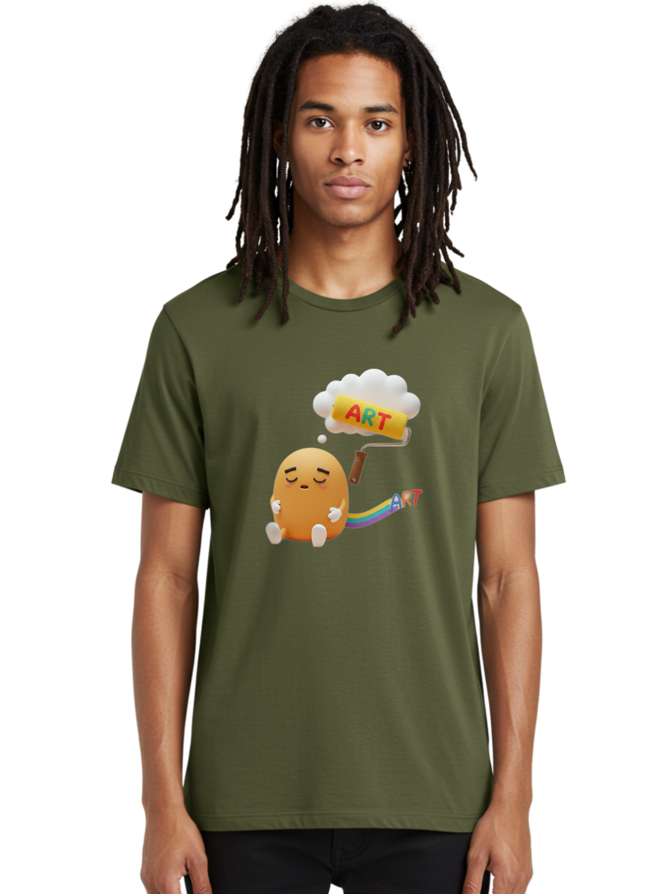 Art Men'S Graphic Tee, 100% Cotton, Comfortable Casual Summer Wear, Machine Washable, Cartoon Character, Creativity Unleashed, Dreamy Thoughts, Paint Roller, Colorful Art, Imagination, Artistic Expression, Vibrant Colors Bac587