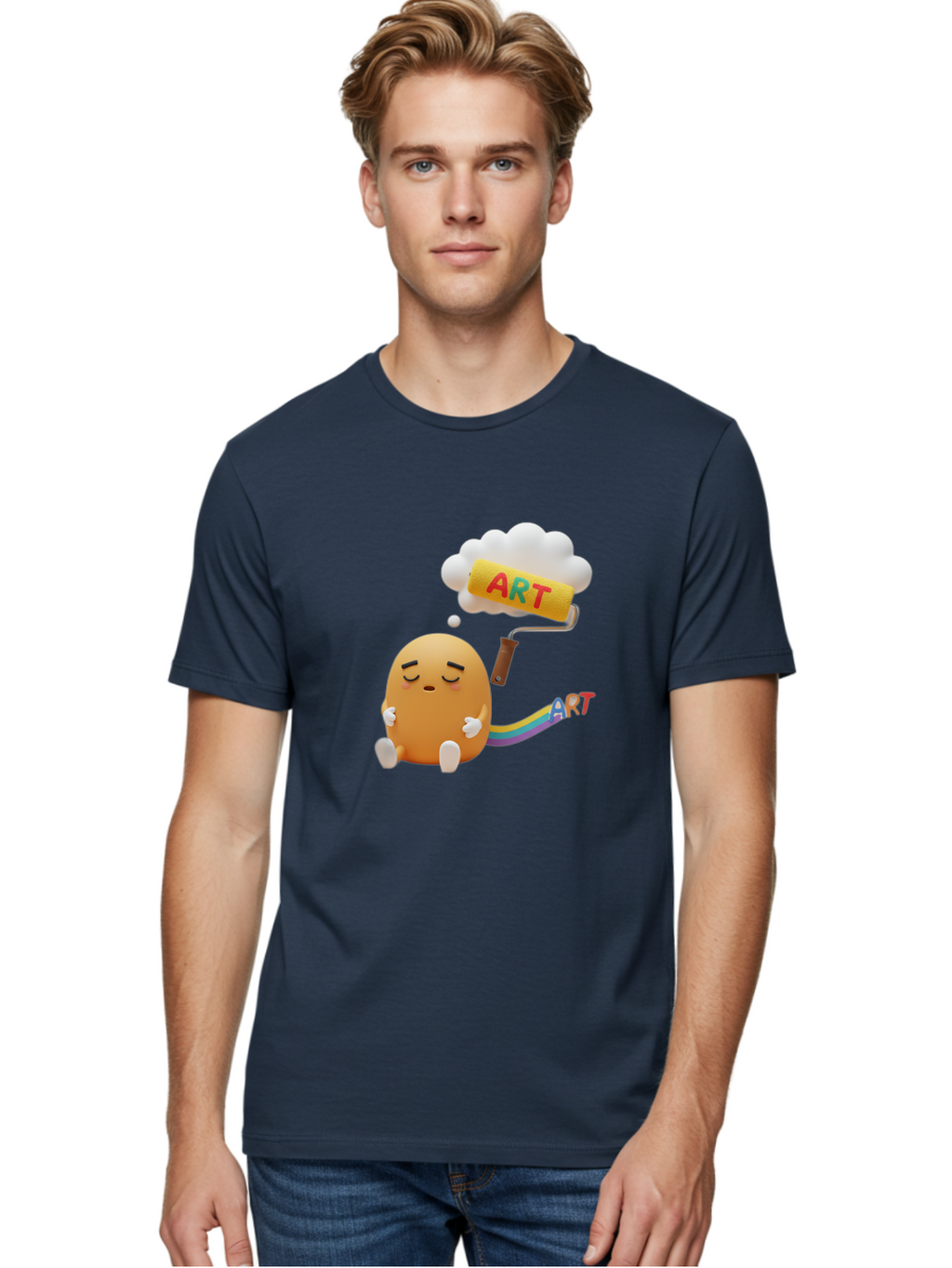 Art Men'S Graphic Tee, 100% Cotton, Comfortable Casual Summer Wear, Machine Washable, Cartoon Character, Creativity Unleashed, Dreamy Thoughts, Paint Roller, Colorful Art, Imagination, Artistic Expression, Vibrant Colors Bac587