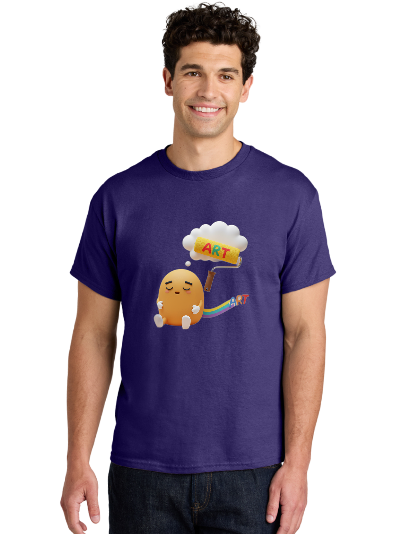 Art Men'S Graphic Tee, 100% Cotton, Comfortable Casual Summer Wear, Machine Washable, Cartoon Character, Creativity Unleashed, Dreamy Thoughts, Paint Roller, Colorful Art, Imagination, Artistic Expression, Vibrant Colors Bac587