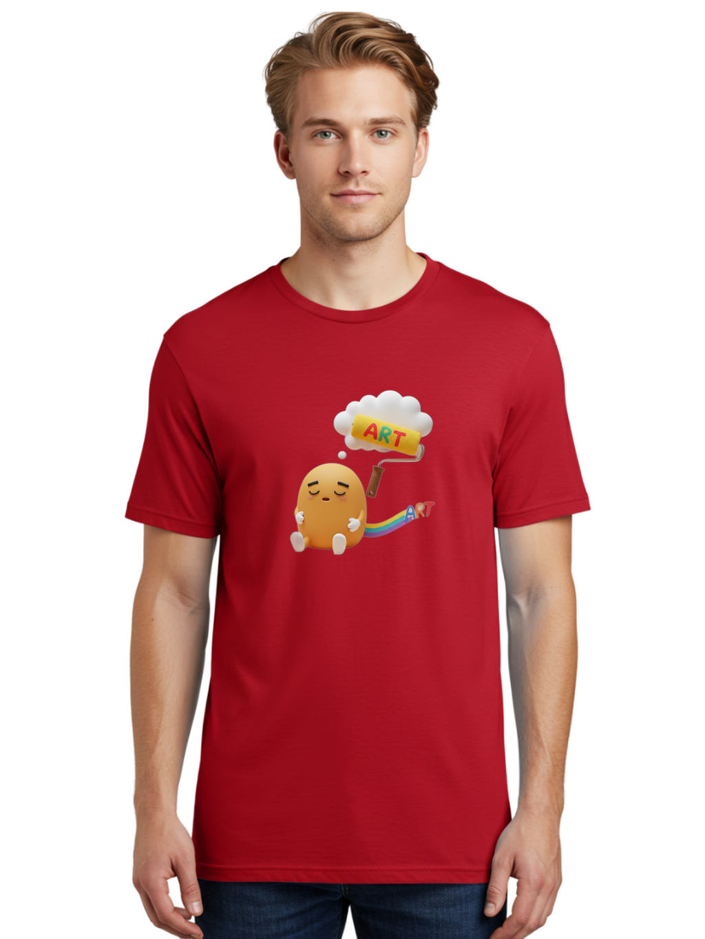 Art Men'S Graphic Tee, 100% Cotton, Comfortable Casual Summer Wear, Machine Washable, Cartoon Character, Creativity Unleashed, Dreamy Thoughts, Paint Roller, Colorful Art, Imagination, Artistic Expression, Vibrant Colors Bac587