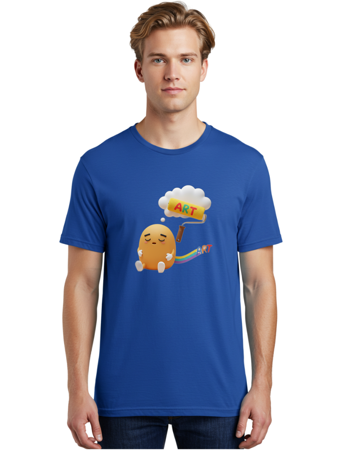 Art Men'S Graphic Tee, 100% Cotton, Comfortable Casual Summer Wear, Machine Washable, Cartoon Character, Creativity Unleashed, Dreamy Thoughts, Paint Roller, Colorful Art, Imagination, Artistic Expression, Vibrant Colors Bac587
