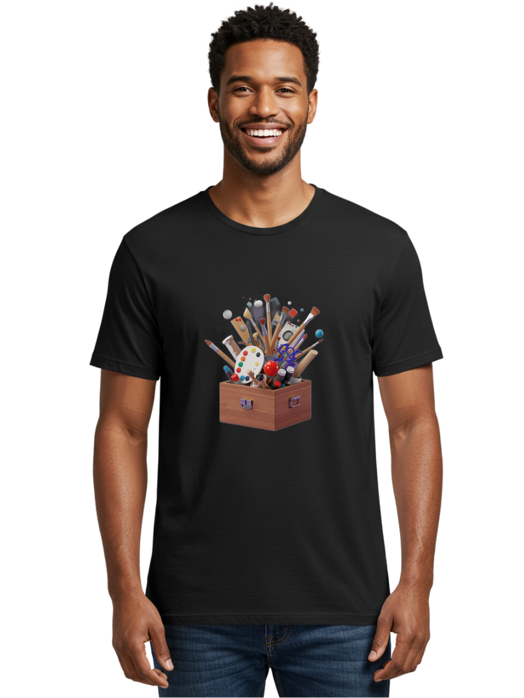 Artist-Toolbox Men'S Graphic Tee, 100% Cotton, Comfortable Casual Summer Wear, Machine Washable, Art Supplies, Paintbrushes, Palette, Paint Tubes, Creativity, Artistic Expression, Crafting, Diy, Art Studio, Painting Tools, Colorful Art Bac588