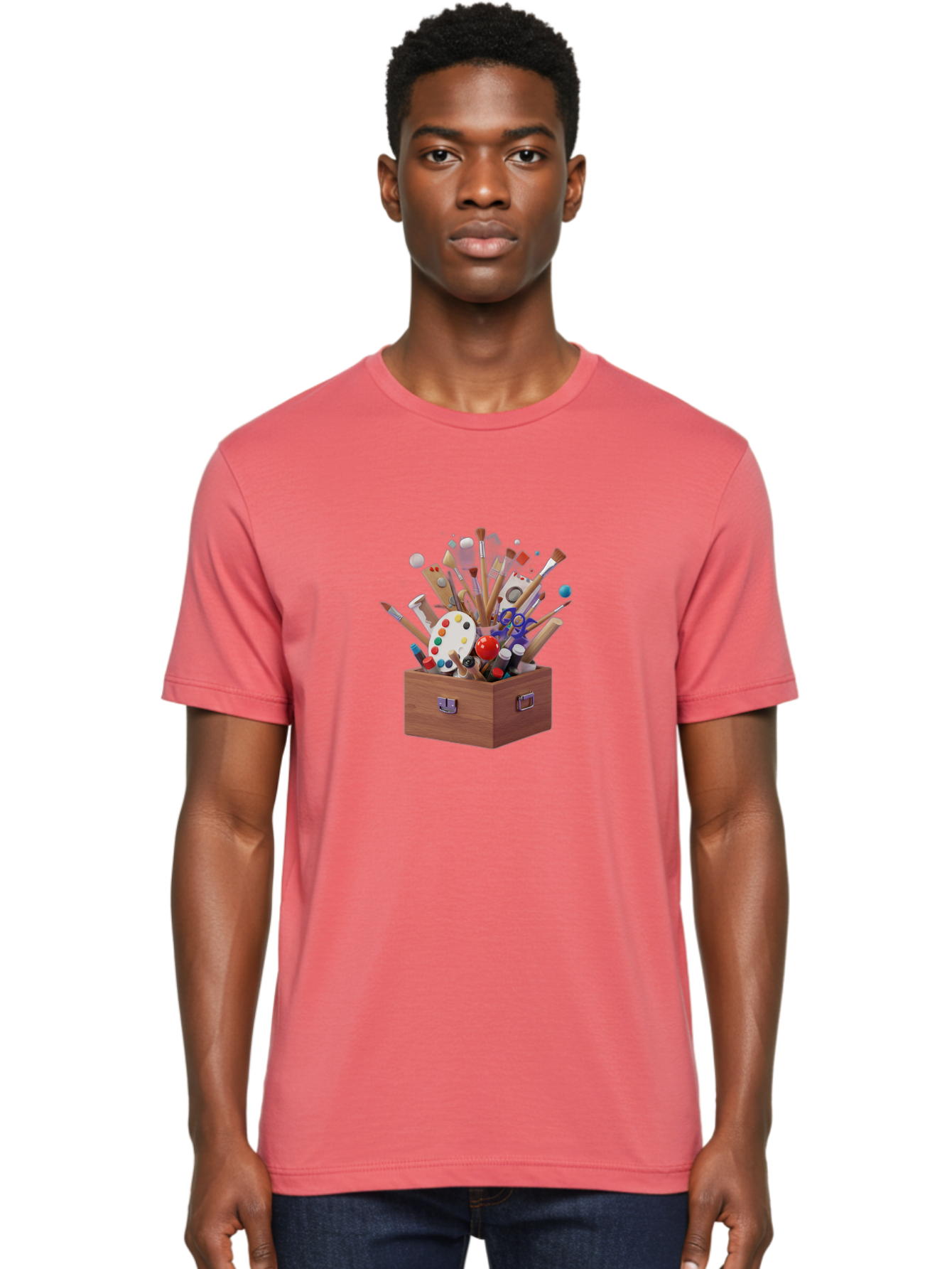 Artist-Toolbox Men'S Graphic Tee, 100% Cotton, Comfortable Casual Summer Wear, Machine Washable, Art Supplies, Paintbrushes, Palette, Paint Tubes, Creativity, Artistic Expression, Crafting, Diy, Art Studio, Painting Tools, Colorful Art Bac588