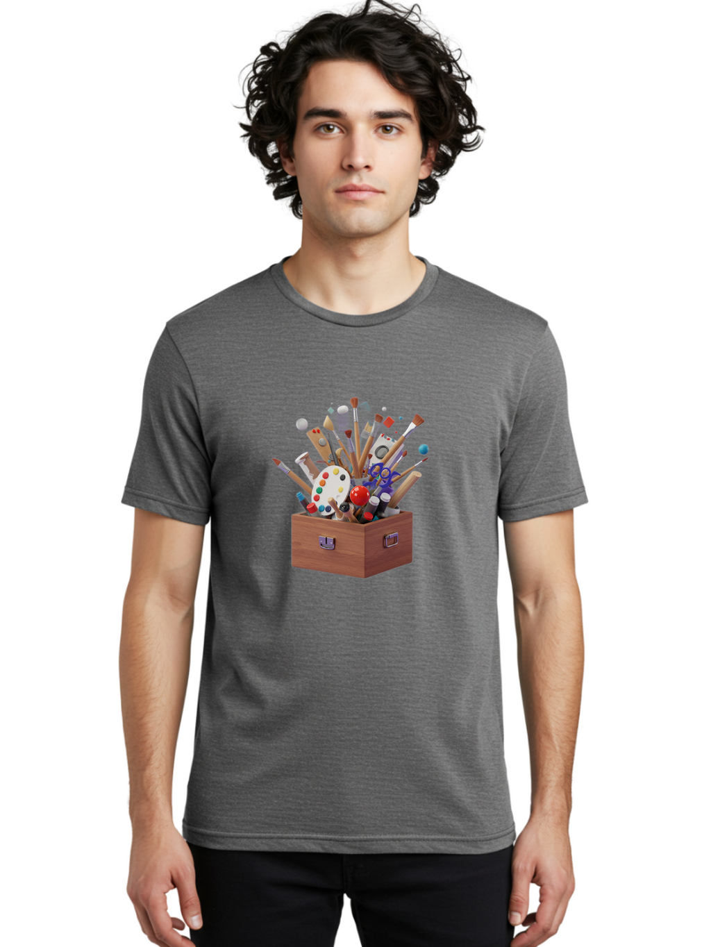 Artist-Toolbox Men'S Graphic Tee, 100% Cotton, Comfortable Casual Summer Wear, Machine Washable, Art Supplies, Paintbrushes, Palette, Paint Tubes, Creativity, Artistic Expression, Crafting, Diy, Art Studio, Painting Tools, Colorful Art Bac588