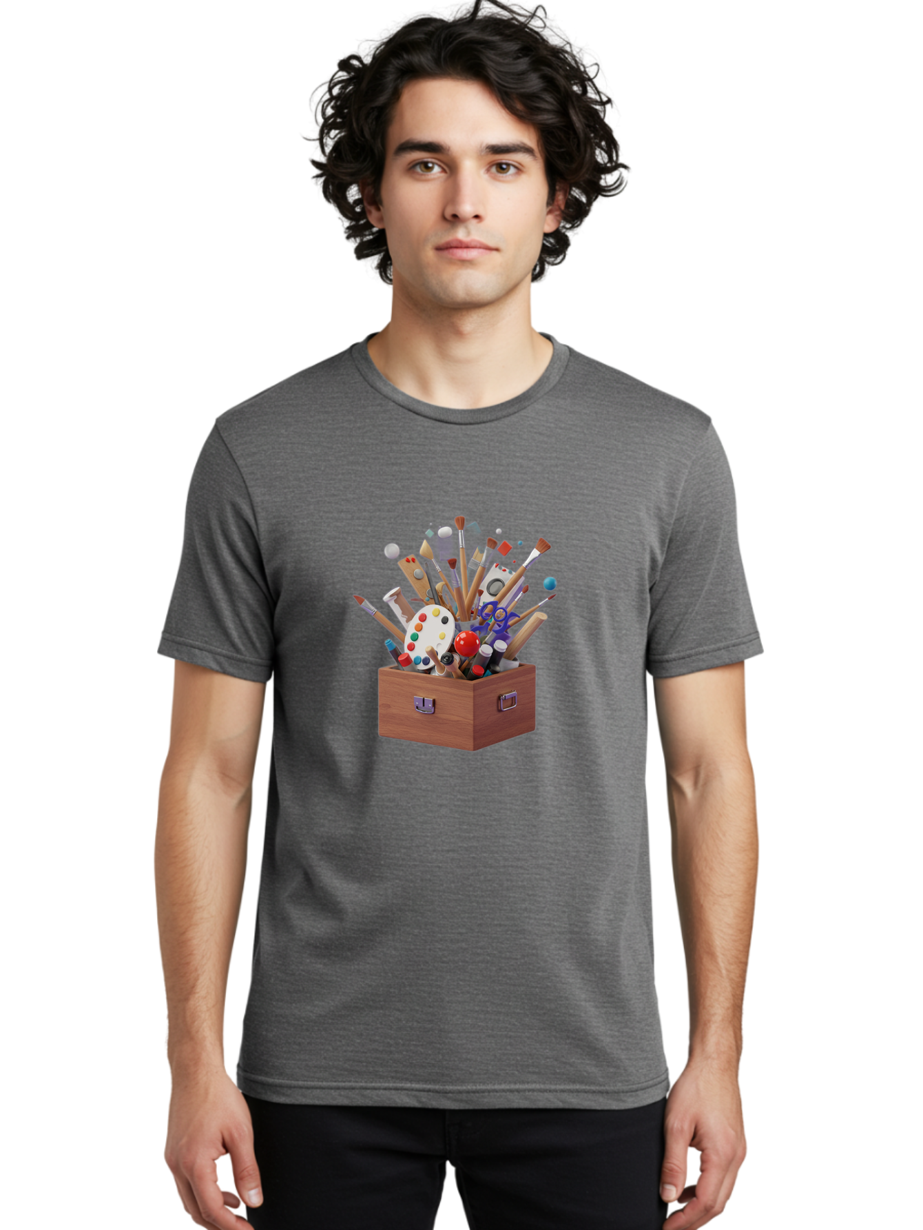 Artist-Toolbox Men'S Graphic Tee, 100% Cotton, Comfortable Casual Summer Wear, Machine Washable, Art Supplies, Paintbrushes, Palette, Paint Tubes, Creativity, Artistic Expression, Crafting, Diy, Art Studio, Painting Tools, Colorful Art Bac588