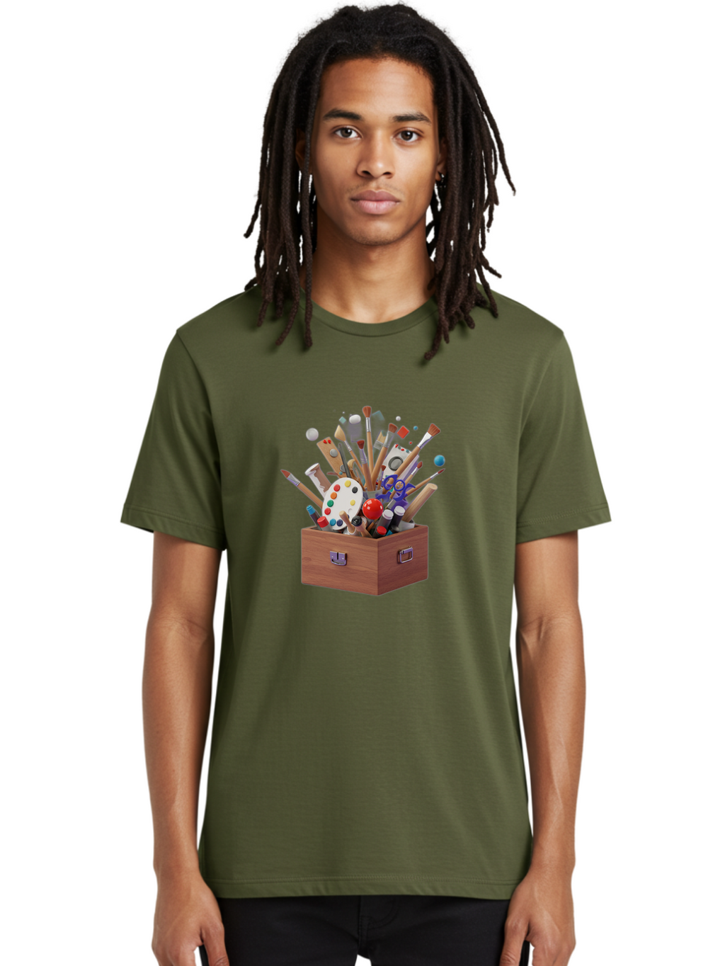 Artist-Toolbox Men'S Graphic Tee, 100% Cotton, Comfortable Casual Summer Wear, Machine Washable, Art Supplies, Paintbrushes, Palette, Paint Tubes, Creativity, Artistic Expression, Crafting, Diy, Art Studio, Painting Tools, Colorful Art Bac588