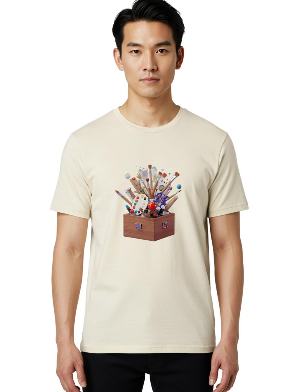 Artist-Toolbox Men'S Graphic Tee, 100% Cotton, Comfortable Casual Summer Wear, Machine Washable, Art Supplies, Paintbrushes, Palette, Paint Tubes, Creativity, Artistic Expression, Crafting, Diy, Art Studio, Painting Tools, Colorful Art Bac588