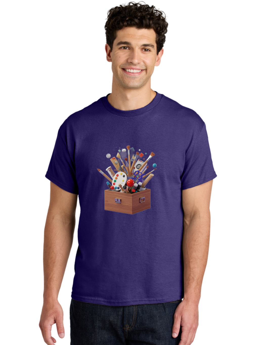 Artist-Toolbox Men'S Graphic Tee, 100% Cotton, Comfortable Casual Summer Wear, Machine Washable, Art Supplies, Paintbrushes, Palette, Paint Tubes, Creativity, Artistic Expression, Crafting, Diy, Art Studio, Painting Tools, Colorful Art Bac588