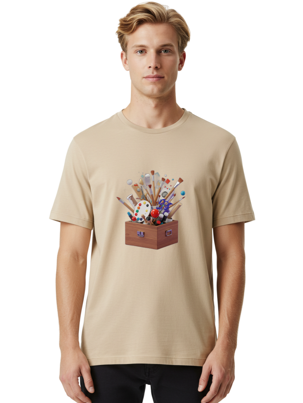 Artist-Toolbox Men'S Graphic Tee, 100% Cotton, Comfortable Casual Summer Wear, Machine Washable, Art Supplies, Paintbrushes, Palette, Paint Tubes, Creativity, Artistic Expression, Crafting, Diy, Art Studio, Painting Tools, Colorful Art Bac588