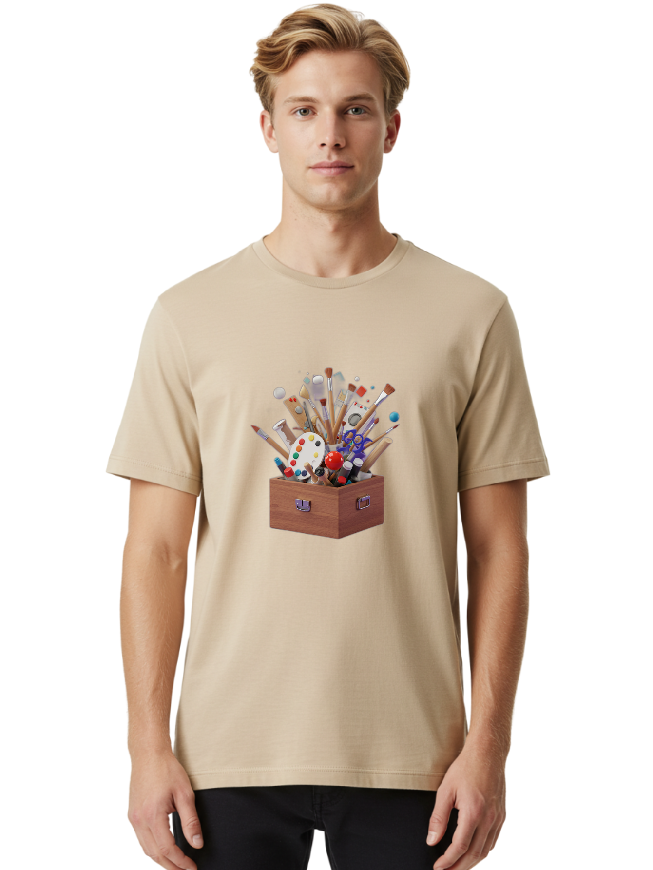 Artist-Toolbox Men'S Graphic Tee, 100% Cotton, Comfortable Casual Summer Wear, Machine Washable, Art Supplies, Paintbrushes, Palette, Paint Tubes, Creativity, Artistic Expression, Crafting, Diy, Art Studio, Painting Tools, Colorful Art Bac588