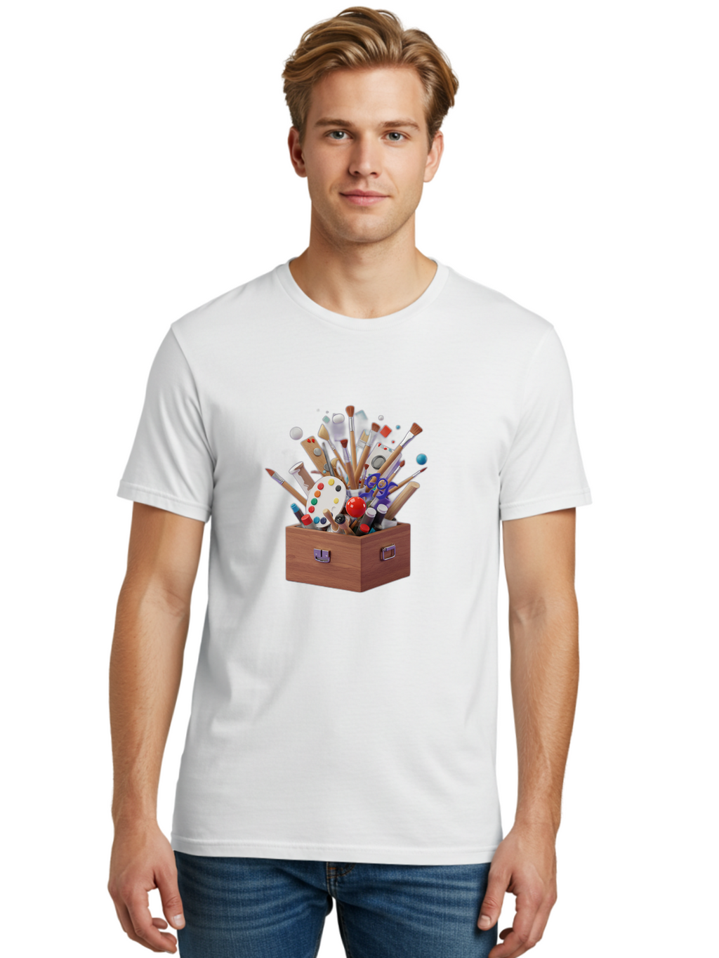 Artist-Toolbox Men'S Graphic Tee, 100% Cotton, Comfortable Casual Summer Wear, Machine Washable, Art Supplies, Paintbrushes, Palette, Paint Tubes, Creativity, Artistic Expression, Crafting, Diy, Art Studio, Painting Tools, Colorful Art Bac588