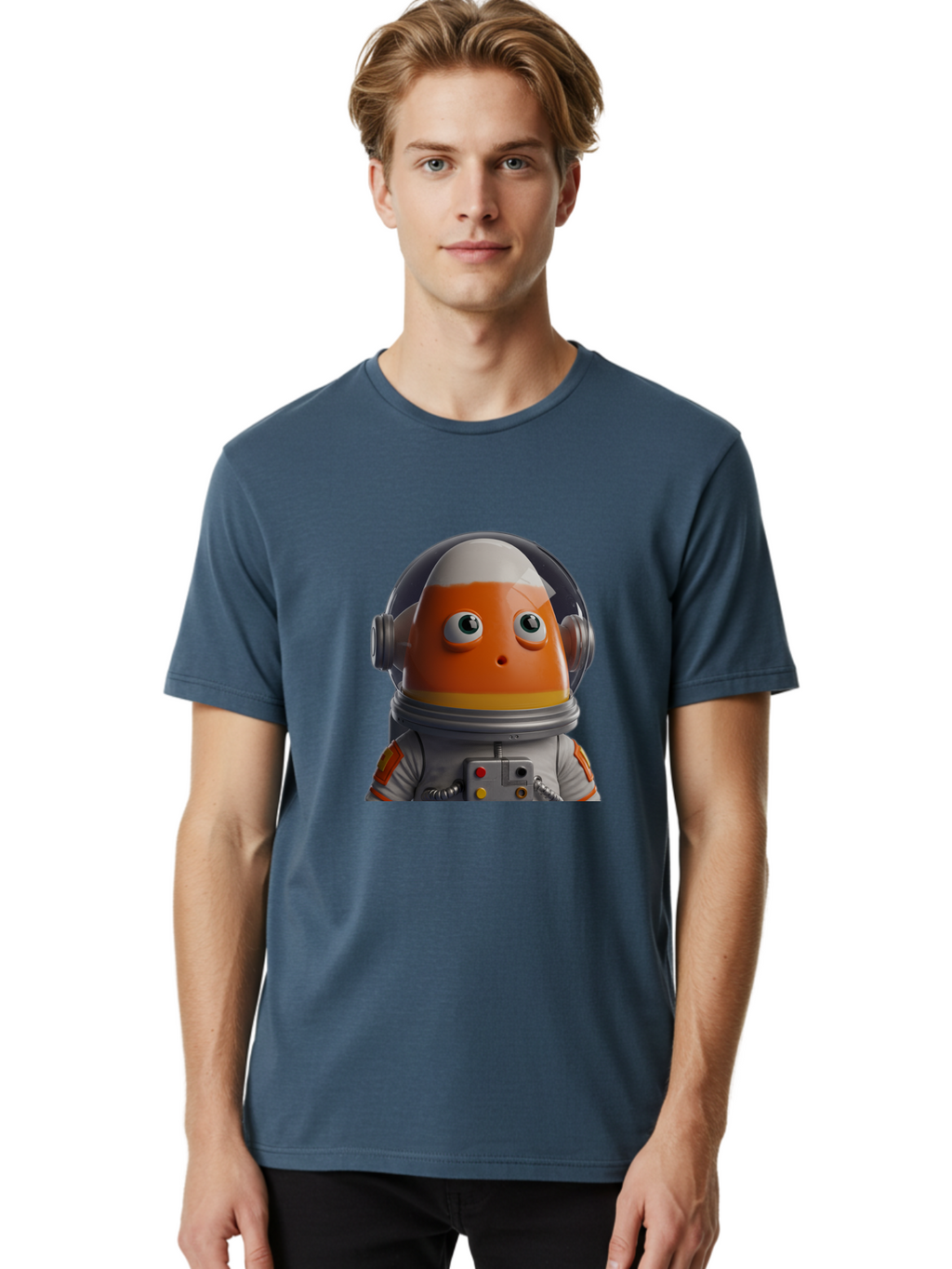 Astronaut-Fish Men'S Graphic Tee, 100% Cotton, Comfortable Casual Summer Wear, Machine Washable, Futuristic Astronaut, Candy-Themed Space Suit, Orange And White Colors, Cartoon-Style Character, Space Exploration, Sci-Fi Elements, Bac589