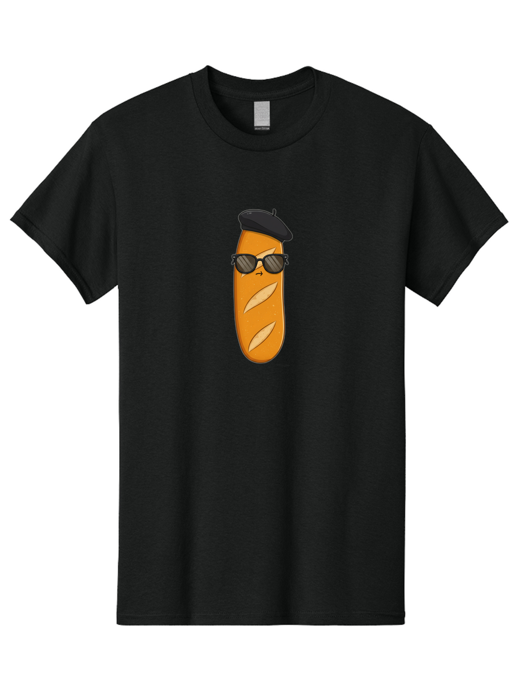 Baguette-Character-1 Men'S Graphic Tee, 100% Cotton, Comfortable Casual Summer Wear, Machine Washable, Cartoon Baguette, Sunglasses, Beret, French Bread, Cute Character, Funny Meme, Cartoon Style, Bread Character, Quirky Design, Bac590