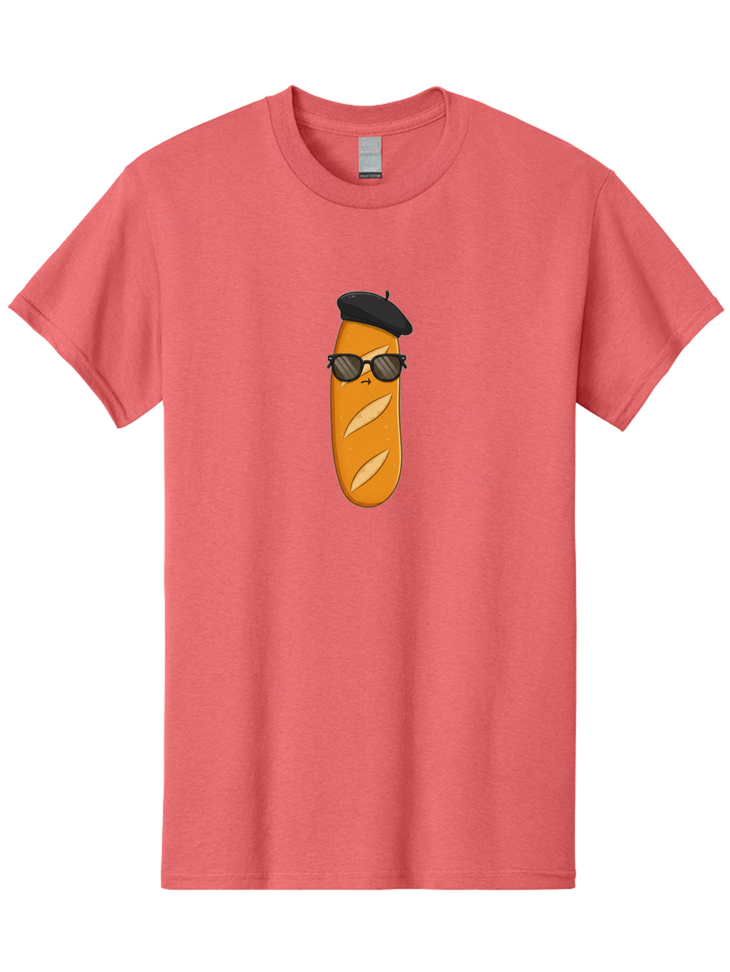 Baguette-Character-1 Men'S Graphic Tee, 100% Cotton, Comfortable Casual Summer Wear, Machine Washable, Cartoon Baguette, Sunglasses, Beret, French Bread, Cute Character, Funny Meme, Cartoon Style, Bread Character, Quirky Design, Bac590