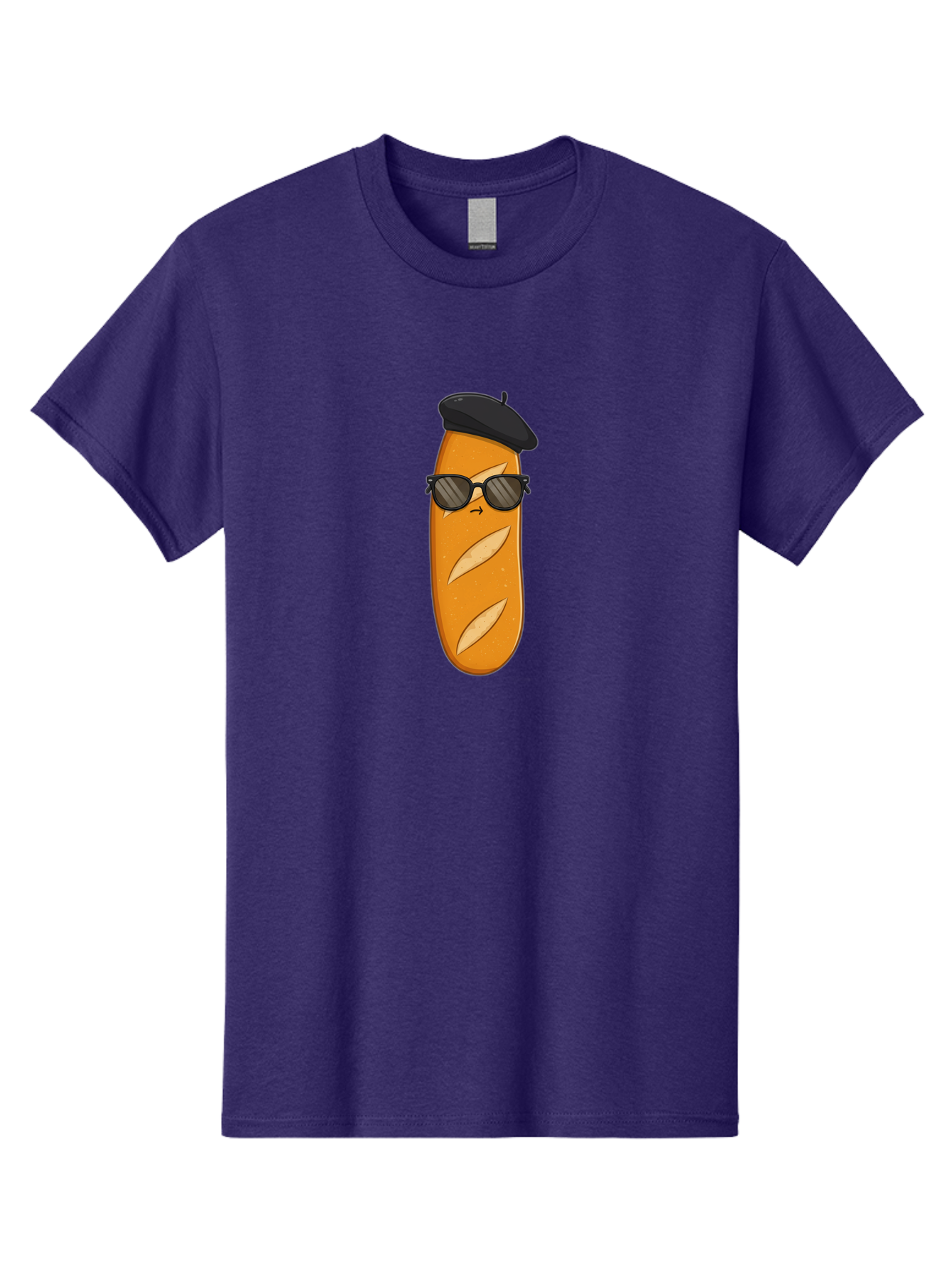 Baguette-Character-1 Men'S Graphic Tee, 100% Cotton, Comfortable Casual Summer Wear, Machine Washable, Cartoon Baguette, Sunglasses, Beret, French Bread, Cute Character, Funny Meme, Cartoon Style, Bread Character, Quirky Design, Bac590