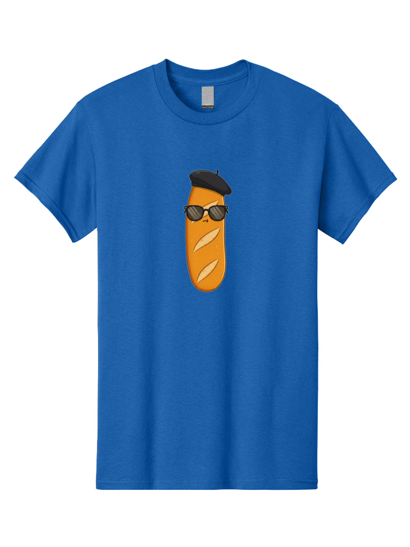 Baguette-Character-1 Men'S Graphic Tee, 100% Cotton, Comfortable Casual Summer Wear, Machine Washable, Cartoon Baguette, Sunglasses, Beret, French Bread, Cute Character, Funny Meme, Cartoon Style, Bread Character, Quirky Design, Bac590
