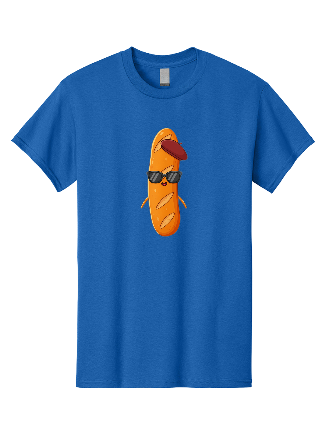 Baguette-Character Men'S Graphic Tee, 100% Cotton, Comfortable Casual Summer Wear, Machine Washable, Cartoon Baguette, Anthropomorphic Bread, Sunglasses, Beret, Cute Character, Funny Mascot, Quirky Illustration, Kawaii Food, Humorous Design, Bac591