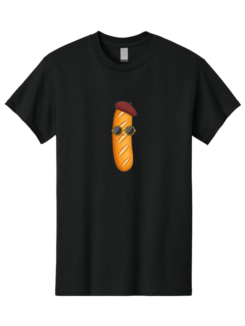 Baguette-With-Beret-And-Sunglasses Men'S Graphic Tee, 100% Cotton, Comfortable Casual Summer Wear, Machine Washable, Cartoon Baguette, French Bread, Beret Hat, Sunglasses, Cool Character, Funny Food, Whimsical Illustration, Playful Vibe, Bac592