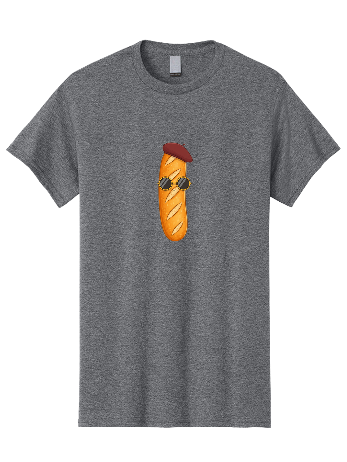 Baguette-With-Beret-And-Sunglasses Men'S Graphic Tee, 100% Cotton, Comfortable Casual Summer Wear, Machine Washable, Cartoon Baguette, French Bread, Beret Hat, Sunglasses, Cool Character, Funny Food, Whimsical Illustration, Playful Vibe, Bac592