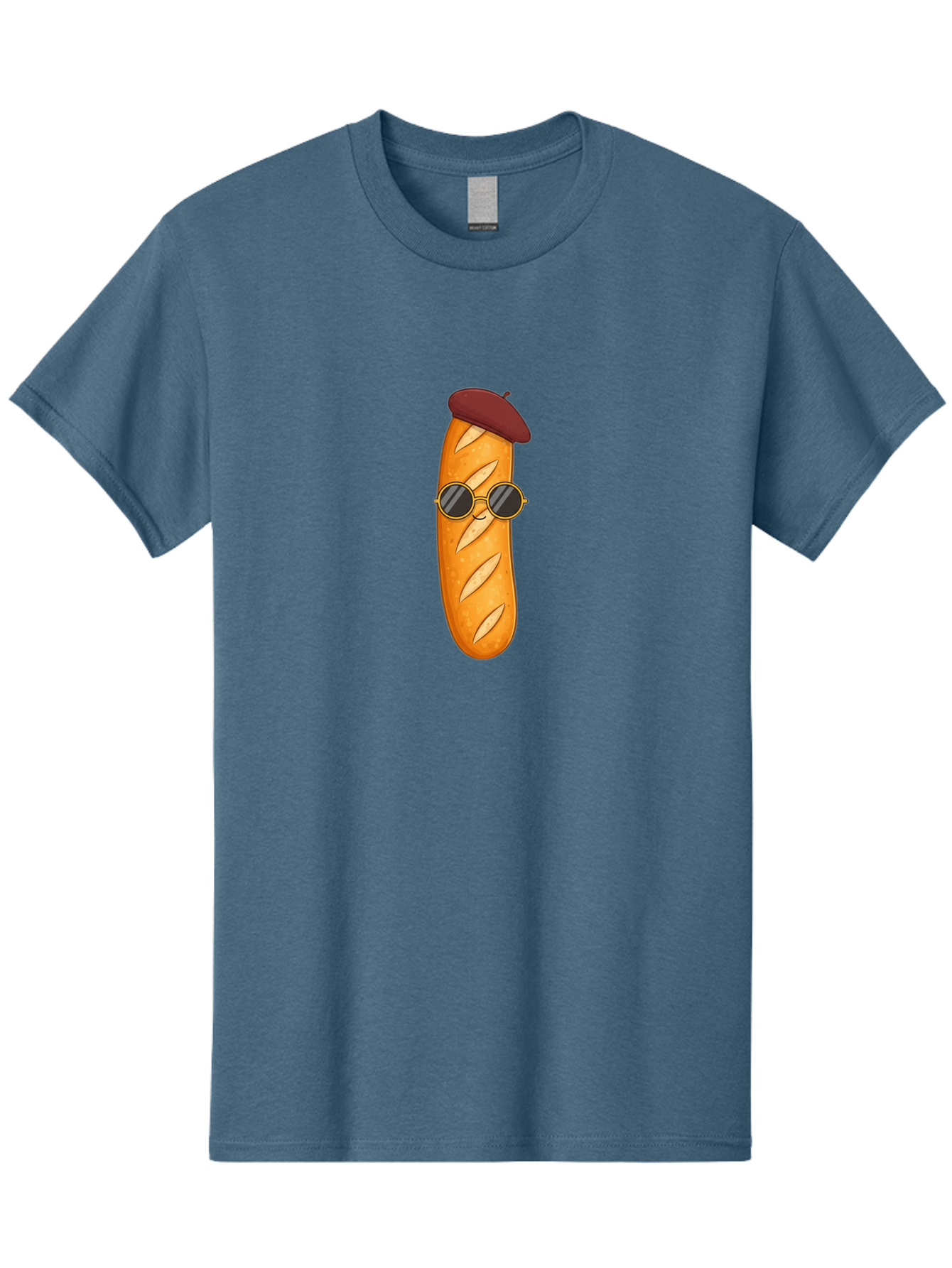 Baguette-With-Beret-And-Sunglasses Men'S Graphic Tee, 100% Cotton, Comfortable Casual Summer Wear, Machine Washable, Cartoon Baguette, French Bread, Beret Hat, Sunglasses, Cool Character, Funny Food, Whimsical Illustration, Playful Vibe, Bac592