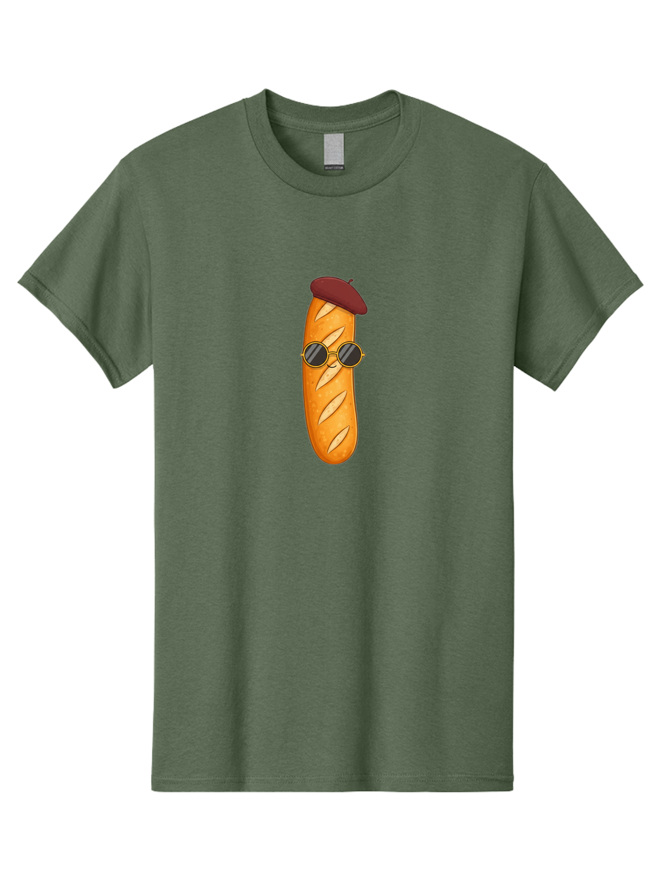 Baguette-With-Beret-And-Sunglasses Men'S Graphic Tee, 100% Cotton, Comfortable Casual Summer Wear, Machine Washable, Cartoon Baguette, French Bread, Beret Hat, Sunglasses, Cool Character, Funny Food, Whimsical Illustration, Playful Vibe, Bac592