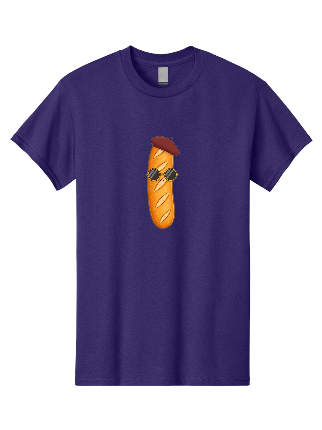 Baguette-With-Beret-And-Sunglasses Men'S Graphic Tee, 100% Cotton, Comfortable Casual Summer Wear, Machine Washable, Cartoon Baguette, French Bread, Beret Hat, Sunglasses, Cool Character, Funny Food, Whimsical Illustration, Playful Vibe, Bac592