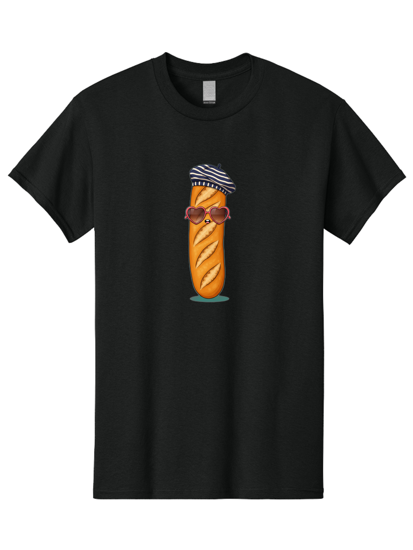 Baguette-With-Beret Men'S Graphic Tee, 100% Cotton, Comfortable Casual Summer Wear, Machine Washable, Cartoon Baguette, Heart-Shaped Sunglasses, Beret Hat, French Culture, Cute Character, Whimsical Illustration, Pink Shades, Bread Person, Bac593