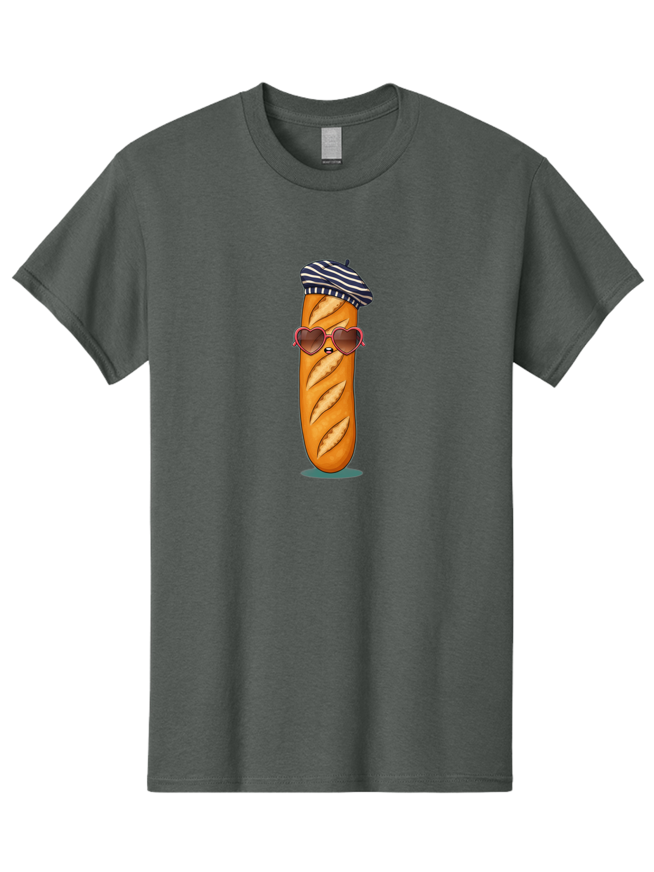 Baguette-With-Beret Men'S Graphic Tee, 100% Cotton, Comfortable Casual Summer Wear, Machine Washable, Cartoon Baguette, Heart-Shaped Sunglasses, Beret Hat, French Culture, Cute Character, Whimsical Illustration, Pink Shades, Bread Person, Bac593