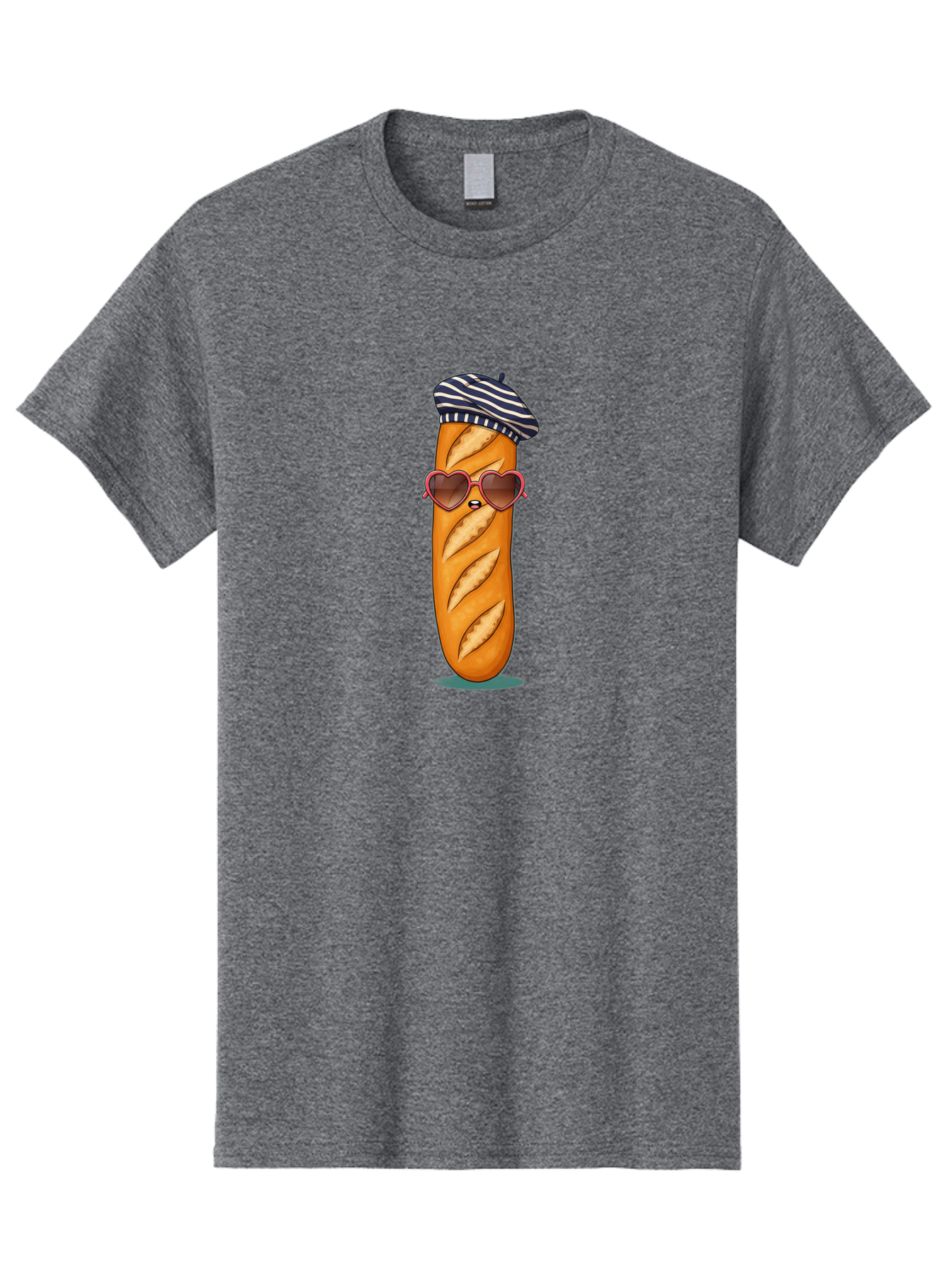 Baguette-With-Beret Men'S Graphic Tee, 100% Cotton, Comfortable Casual Summer Wear, Machine Washable, Cartoon Baguette, Heart-Shaped Sunglasses, Beret Hat, French Culture, Cute Character, Whimsical Illustration, Pink Shades, Bread Person, Bac593