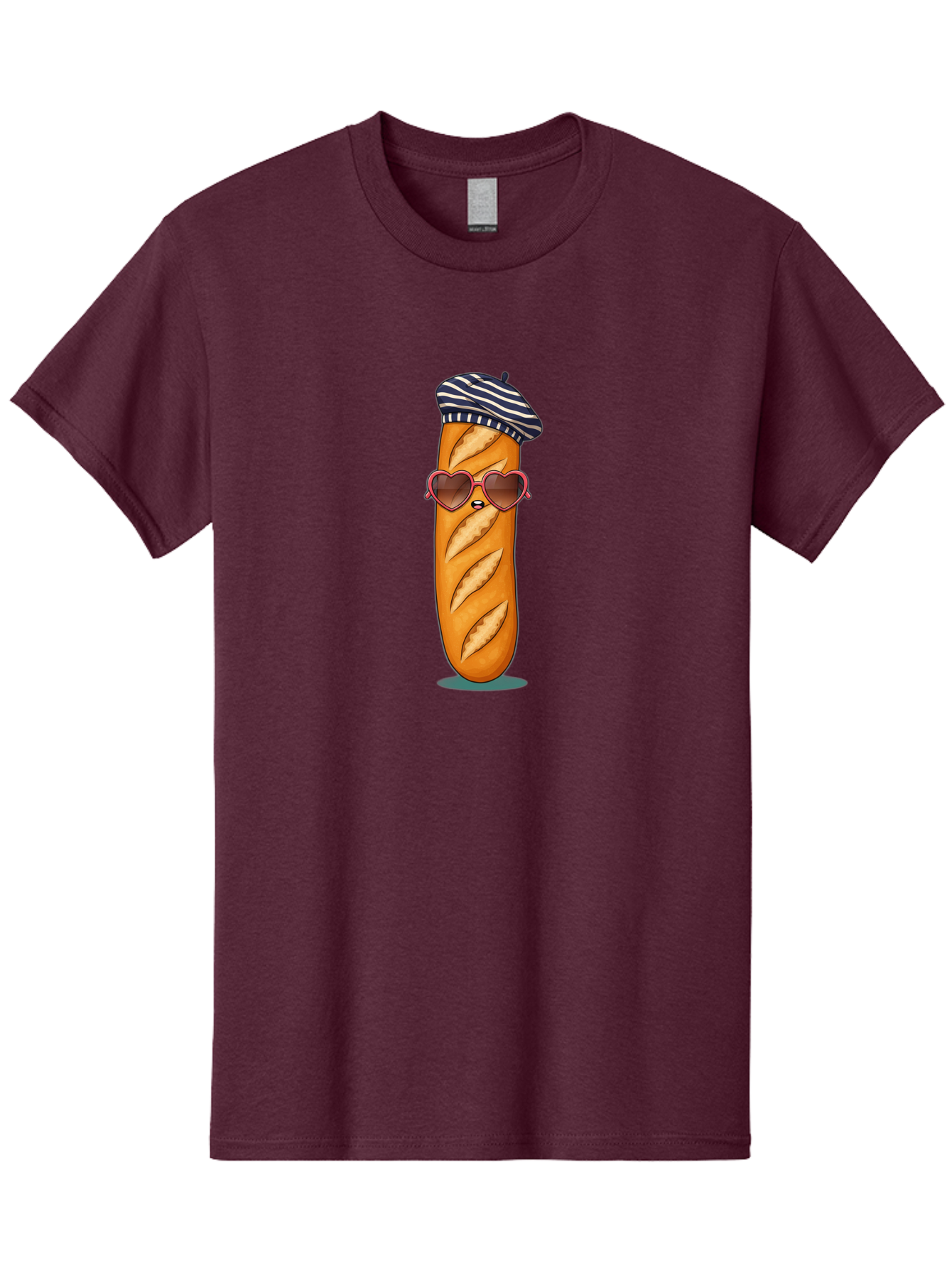 Baguette-With-Beret Men'S Graphic Tee, 100% Cotton, Comfortable Casual Summer Wear, Machine Washable, Cartoon Baguette, Heart-Shaped Sunglasses, Beret Hat, French Culture, Cute Character, Whimsical Illustration, Pink Shades, Bread Person, Bac593
