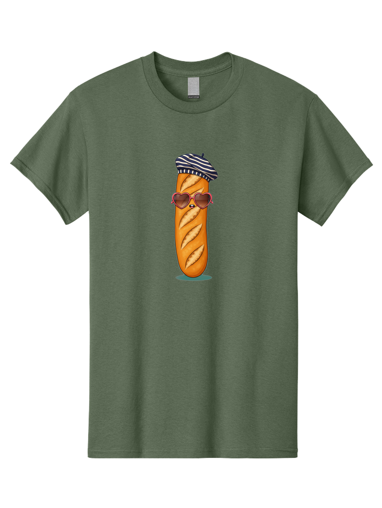 Baguette-With-Beret Men'S Graphic Tee, 100% Cotton, Comfortable Casual Summer Wear, Machine Washable, Cartoon Baguette, Heart-Shaped Sunglasses, Beret Hat, French Culture, Cute Character, Whimsical Illustration, Pink Shades, Bread Person, Bac593