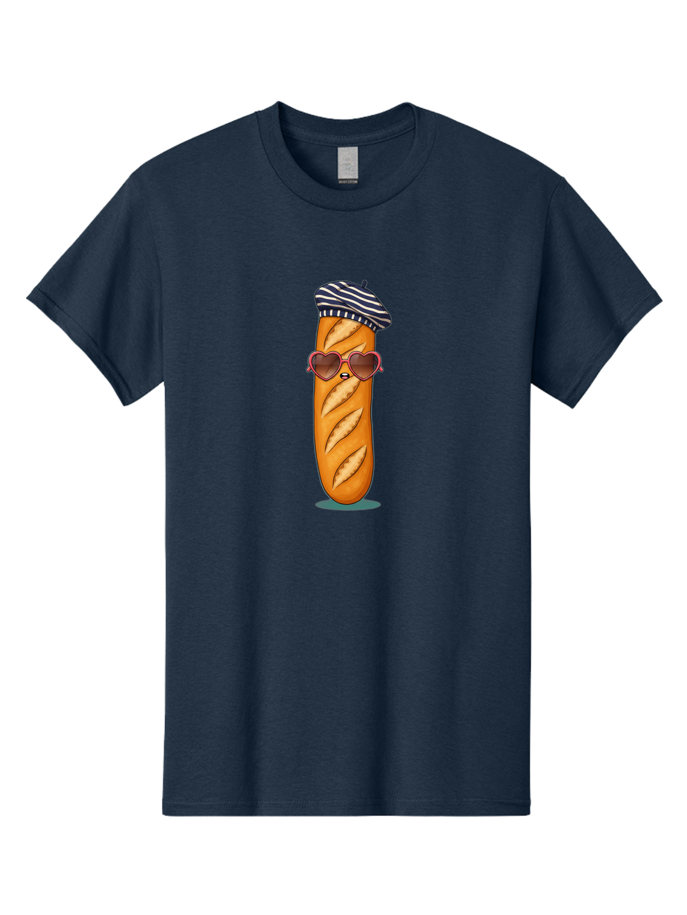 Baguette-With-Beret Men'S Graphic Tee, 100% Cotton, Comfortable Casual Summer Wear, Machine Washable, Cartoon Baguette, Heart-Shaped Sunglasses, Beret Hat, French Culture, Cute Character, Whimsical Illustration, Pink Shades, Bread Person, Bac593