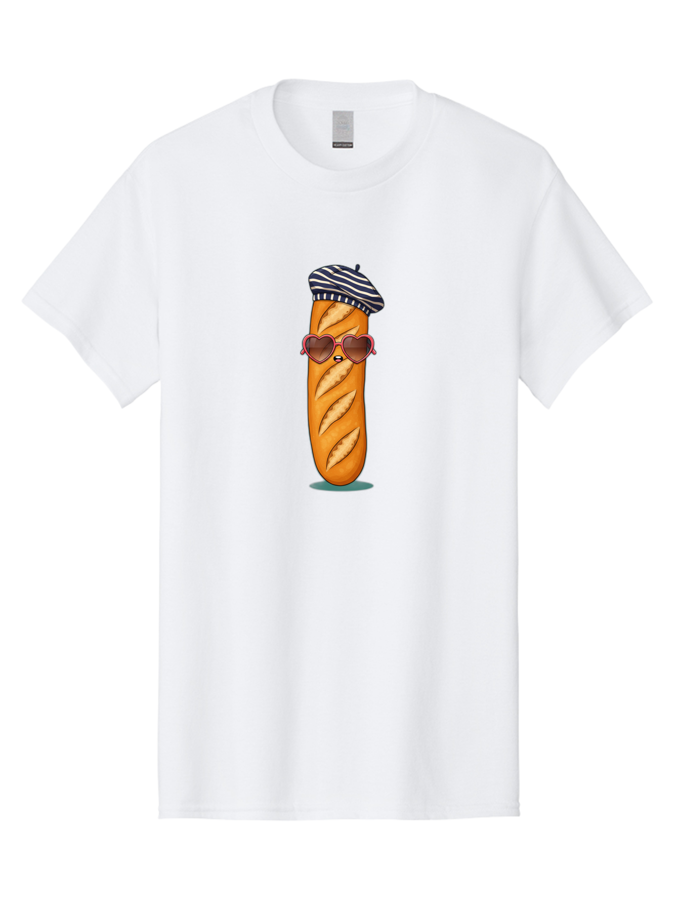 Baguette-With-Beret Men'S Graphic Tee, 100% Cotton, Comfortable Casual Summer Wear, Machine Washable, Cartoon Baguette, Heart-Shaped Sunglasses, Beret Hat, French Culture, Cute Character, Whimsical Illustration, Pink Shades, Bread Person, Bac593