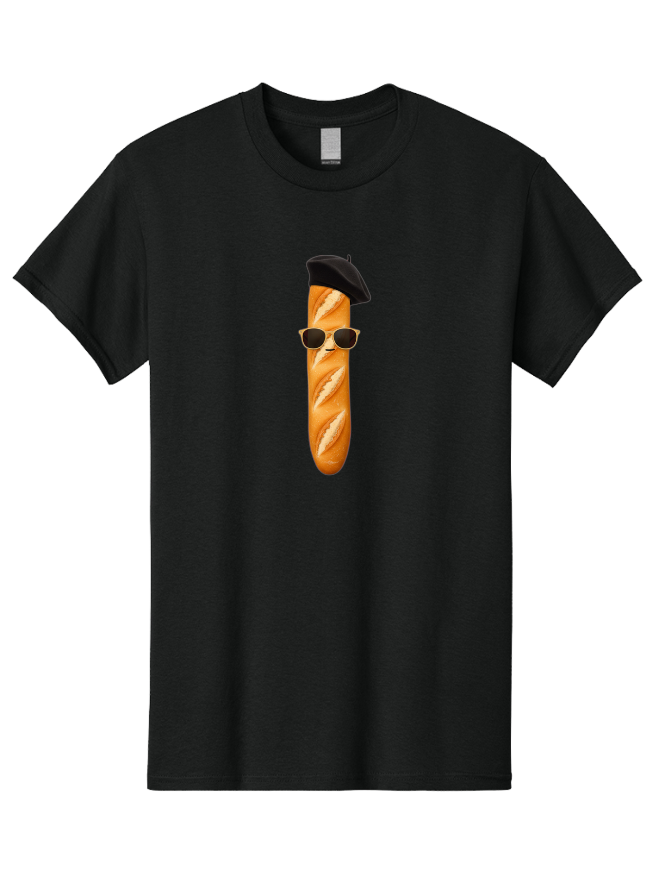 Baguette-With-Sunglasses-And-Beret-1 Men'S Graphic Tee, 100% Cotton, Comfortable Casual Summer Wear, Machine Washable, Baguette With Sunglasses, French Bread, Beret Hat, Cool Baguette, Cartoon Character, Funny Food, Charismatic Bread, Bac594