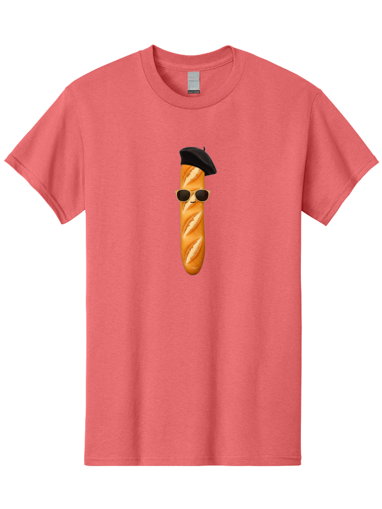 Baguette-With-Sunglasses-And-Beret-1 Men'S Graphic Tee, 100% Cotton, Comfortable Casual Summer Wear, Machine Washable, Baguette With Sunglasses, French Bread, Beret Hat, Cool Baguette, Cartoon Character, Funny Food, Charismatic Bread, Bac594